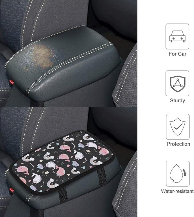PPIKTC Center Console Cover Narwhals, Waterproof Armrest Pad Cover for Car SUV, Universal Vehicle Accessory
