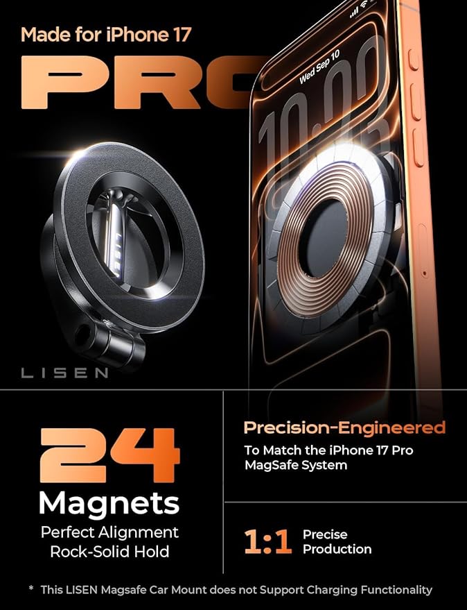 LISEN for MagSafe Car Mount for iPhone 17 Pro Max [24 Strong Magnets] Classic Magnetic Phone Holder for Car Dashboard, Magnet Phone Mount Car Cell Phone Holder for iPhone 17 Pro Max Air 16 15 14 13 12