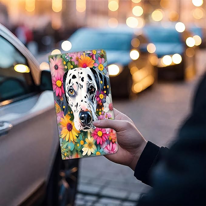 Car Registration Holder, Waterproof PU Leather Vehicle Card Document Glove Box Organizer, Women Interior Auto Accessories Case for Cards, Driver License Car Insurance Holder, Dalmatian Dog Floral
