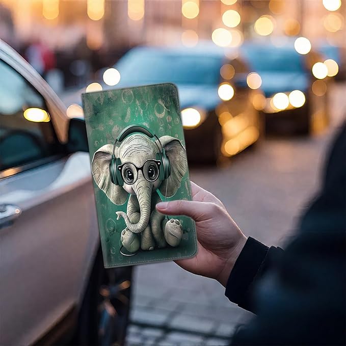 Car Registration and Insurance Card Holder for Women Men, Waterproof PU Leather Glove Box Car Organizer with Magnetic Shut, Vehicle Document Holder for Driver License,Cards, Cool Elephant Pattern