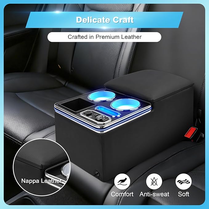 Center Console, Universal Bench Seat Center Console with Fast Phone Charging， Back Seat Car Organizer, Automotive Center Console with Cup Holder & Phone Holder