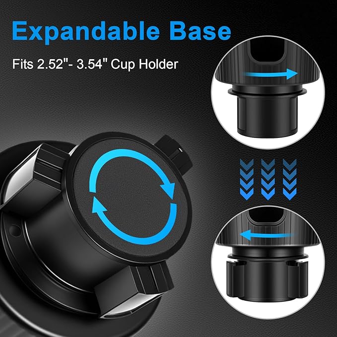 Car Cup Holder Tray, Car Food Tray for Eating with Phone Holder, Large Car Cup Holder Expander with Adjustable Base, Fit in 2.52-3.54 inch Car Holder, Road Trip Essentials