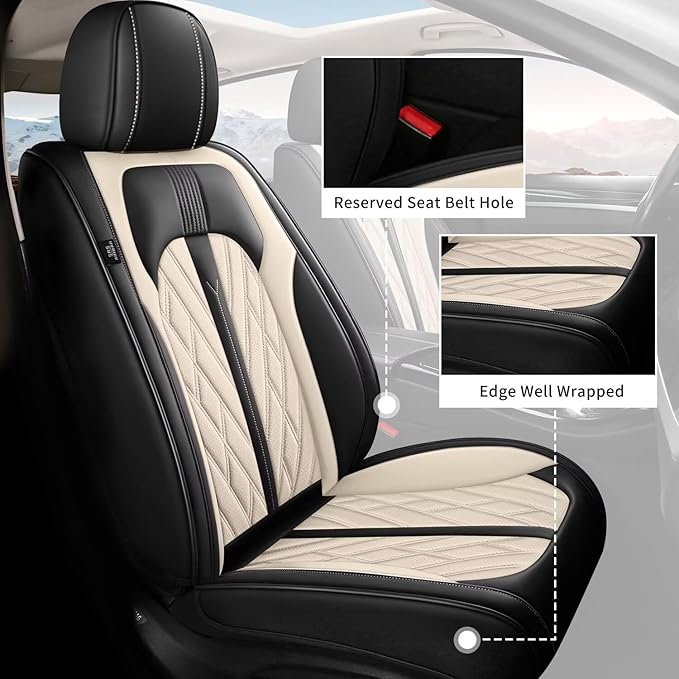 TTX LIGHTING Seat Covers Fit for Chevrolet Cruze 2011-2019 Car Seat Covers Full Set Car Faux Leather Breathable Waterproof (5 Seats, Black&Beige)