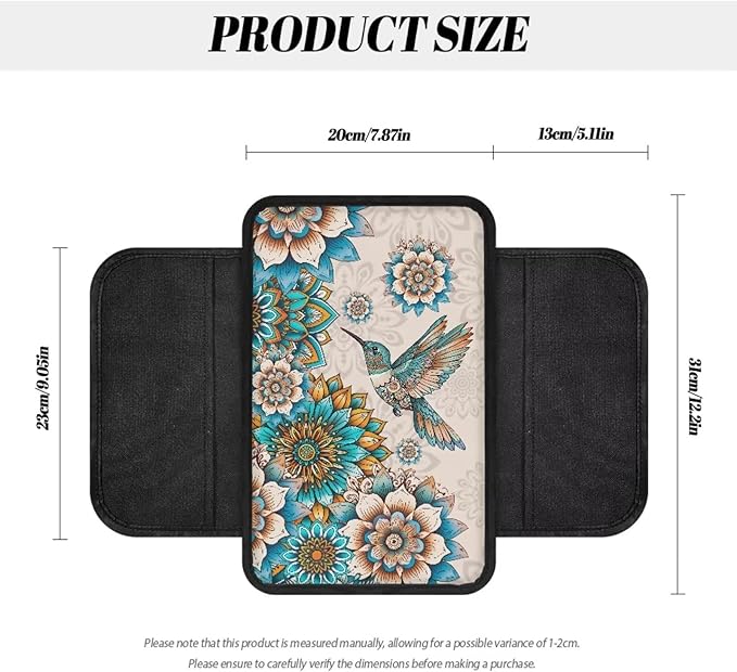 BIGCARJOB Hummingbird Lotus Armrest Cover for Car Center Console Auto Interior Accessories Boho Lotus Center Console Armrest Pads Car Armrest Seat Box Cover Cushion,Universal Fit