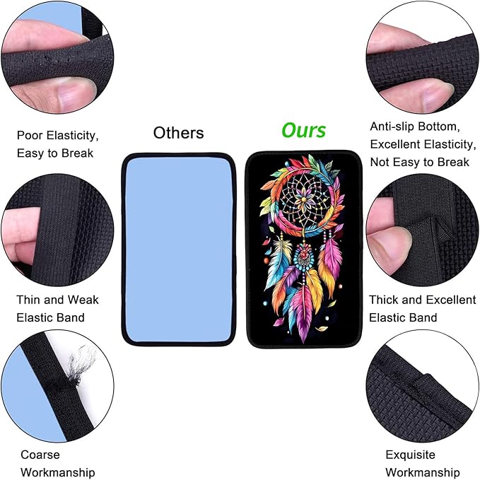 JANENFNA Car Armrest Cover Pads Universal Fashion Cute Auto Center Console Armrest Cover Pad with 2PCS Car Coasters Soft Waterproof Car Armrest Seat Protector for Women,Colorful Wind Chime