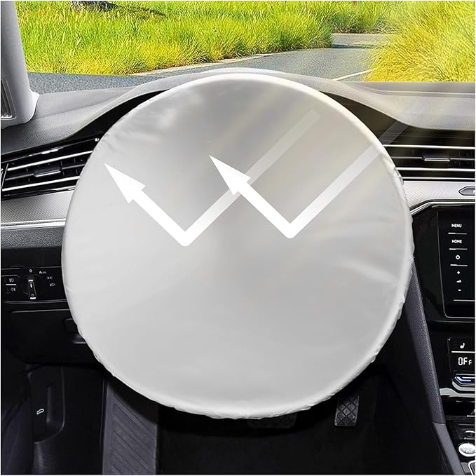 Car Steering Wheel Cover Sun Shade with Elastic Bands,210T Silver Coated Car Wheel Cover for Maximum 16.54 Inch Steeringwheels,Universal Truck Steering Wheels Covers