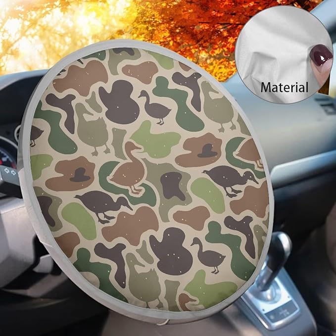 Camo Hunting Duck Vehicle Steering Wheel Sun Shade 17 Inch Car Rudder Reflector Protector for SUV Truck Van Summer Essential Gift for Holiday