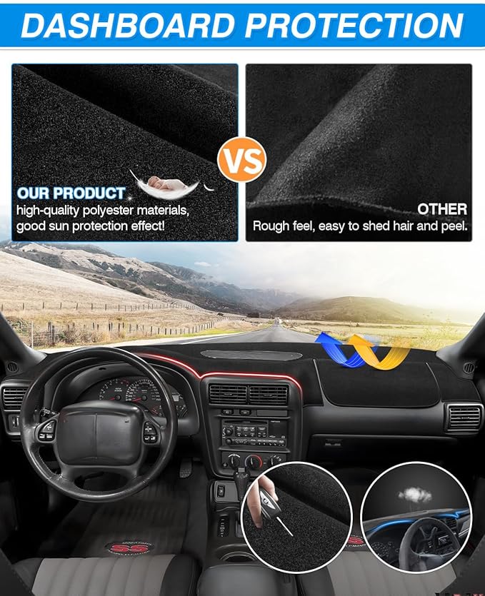 CARTIST Dash Cover Compatible with Chevy Chevrolet Camaro 1997 1998 1999 2000 2001 2002 Accessories Dashboard Cover Mat Non-Slip Carpet Sunshield Glare UV Rays Protector