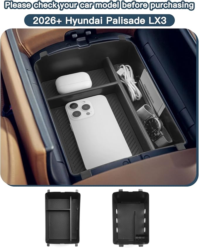 Ruiya (2Pack) 2026 Palisade Center Console Organizer,for Hyundai 2026 Palisade Calligraphy Accessories Upper & Lower Layer Armrest Console Glove Tray Compatible with 2026 Hyundai Palisade Calligraphy