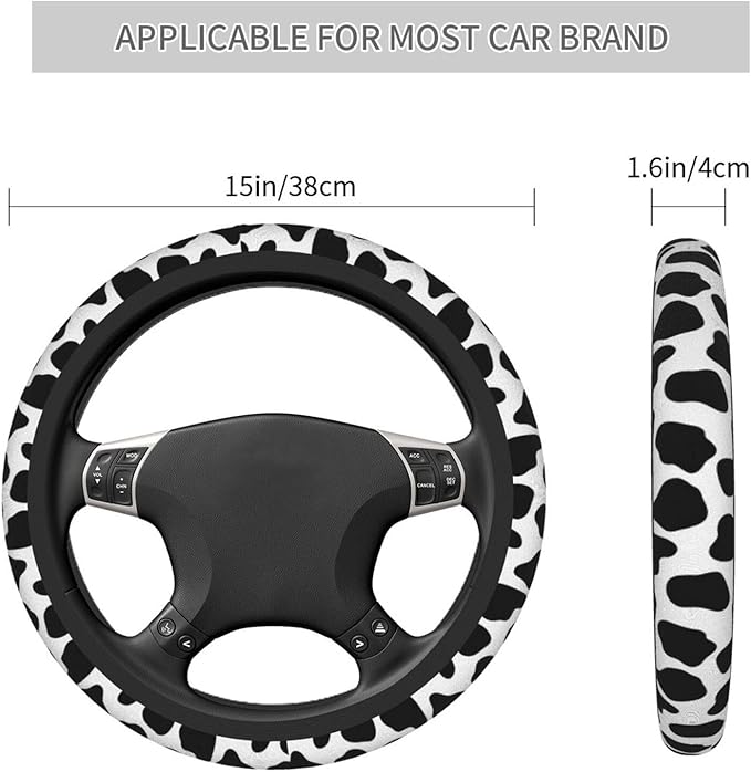 Cow Print Universal 15 Inch Steering Wheel Covers Non Slip Neoprene Car Wrap Cover For Adults
