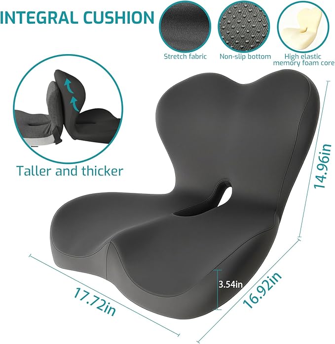 XZdream Memory Foam Seat Cushion,Office Chair Cushion with Lumbar Support for Back Pressure Relief,Sciatica,Car Seat Cushion with Adjustable Strap,Hip Pad Cushions for Car,Truck,Desk,(D-Dark Grey)
