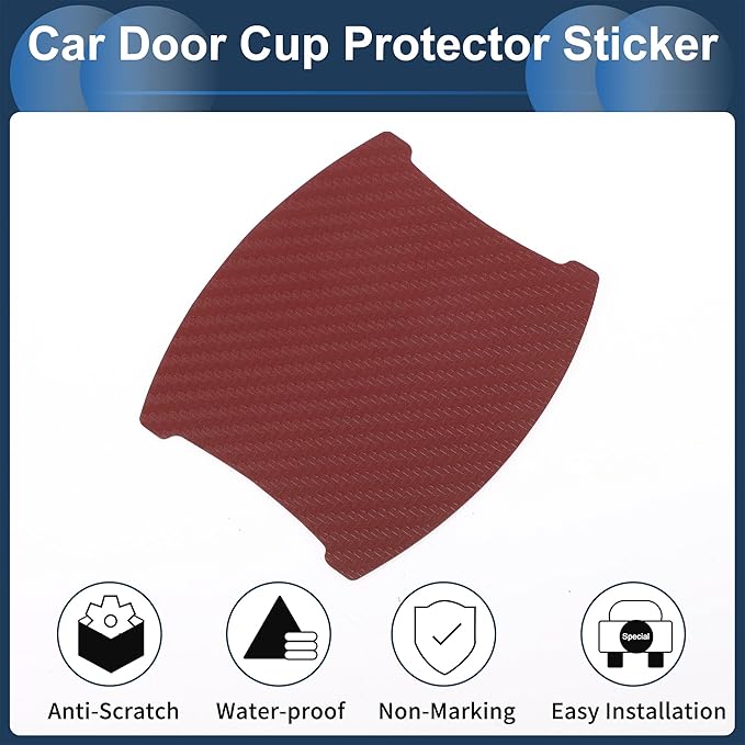 3D Car Door Handle Scratch Protector, 84x94mm Removable Magnetic Car Door Handle Protective Film Red, 4 Pcs