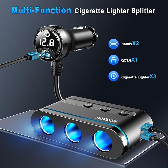 Cigarette Lighter Splitter,3 Socket Cars Cigarette Lighter Adapter,Heavy Duty Truck USB Chager Multi Port
