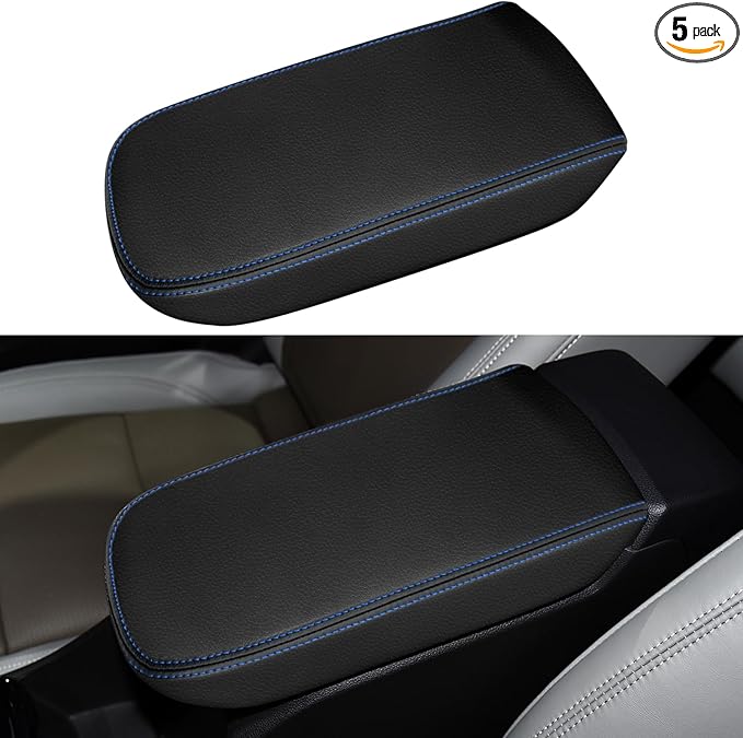 Console Cover for 2024 2025 2026 Chevrolet Trax (LS/1RS/LT/2RS/ACTIV) Leather Center ArmRest Box Cover Pad 2024 2025 2026 Chevy Trax Accessories Protector Cushion (Blue Stitches)