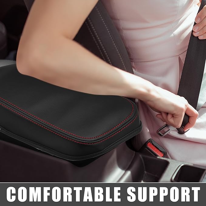 Car Center Console Pad Waterproof Armrest Seat Box Cover Protector Black Pad Red Line for Nissan Sentra 2013-2019