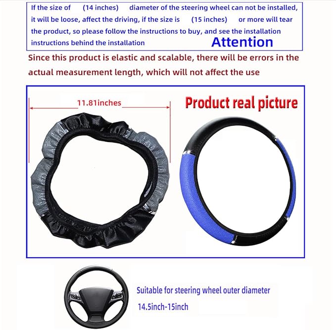 Car Steering Wheel Cover, PU Leather Elastic Vehicle Steering Wheel Protector, 14.5-15 Inches Non Slip Automotive Interior Steering Wheel Accessories, Universal Fit (Blue)