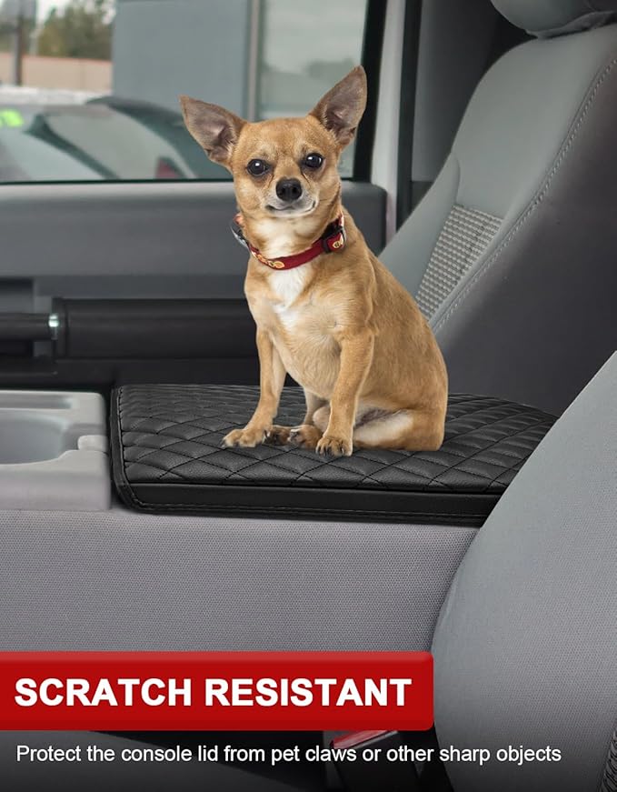 Center Console Armrest Cover for Ford F250 F350 2011 2012 2013 2014 2015 2016, Super Duty Accessories, Middle Console Protector, Arm Rest Box Pad, Vinyl Leather, Black (Fits Jump Seat Console Only)