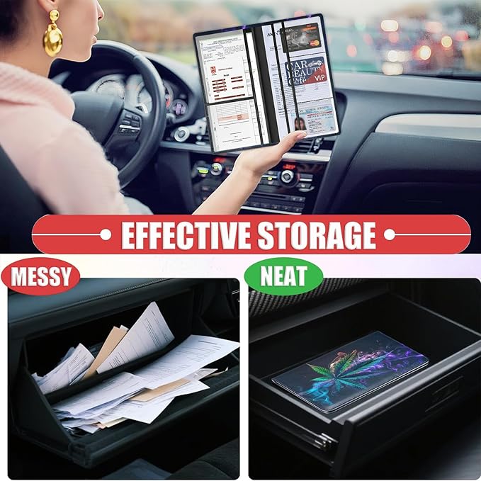 Car Registration Holder, Waterproof PU Leather Vehicle Card Document Glove Box Organizer, Women Interior Auto Accessories Case for Cards, Driver License Car Insurance Holder, Weed Leaf Pattern