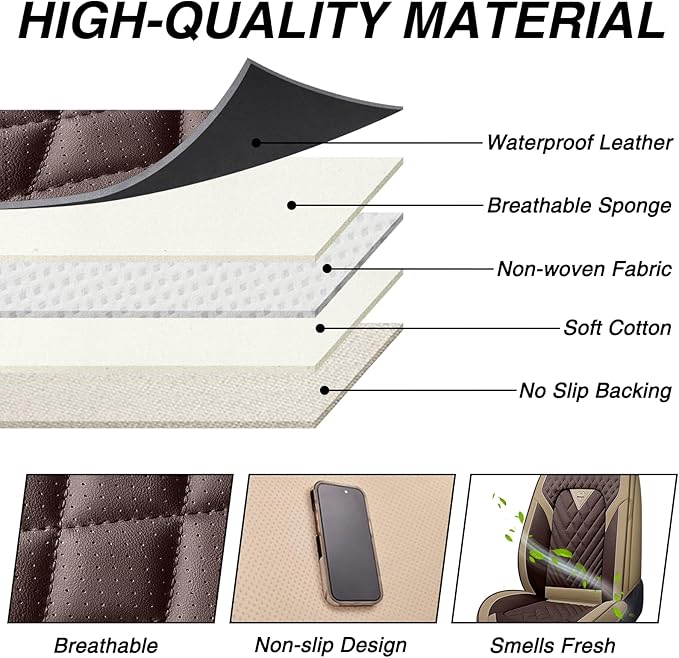 BYXN Car Seat Covers for Jeep Wrangler 2000-2026,Breathable Nappa Leather Car Seat Protector,Front Seat Covers Automotive Seat Cushion with Airbag Compatible(Front Seats,Beige-Brown)