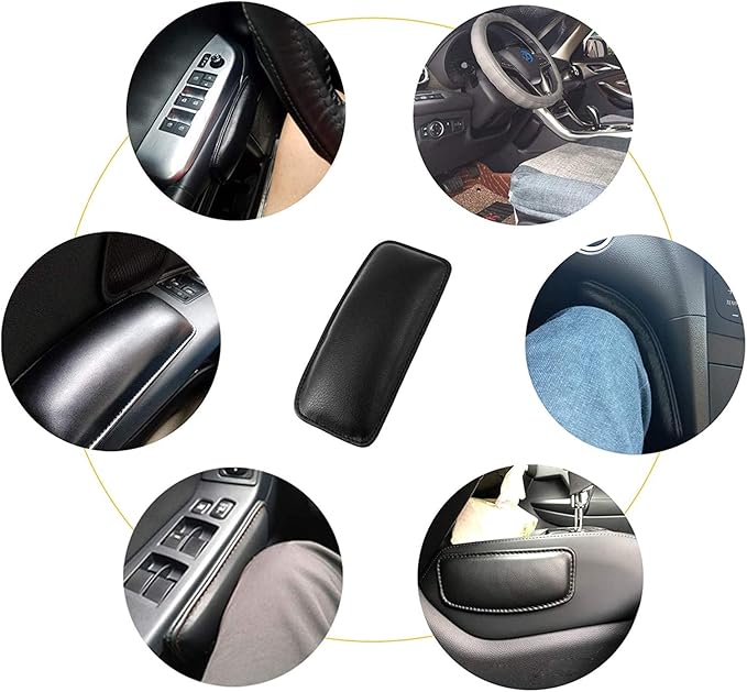 2 Pcs Automotive Black Soft Leather Center Console Knee Pad Padded Car Door Armrest Elbow Pad Comfort Pillow