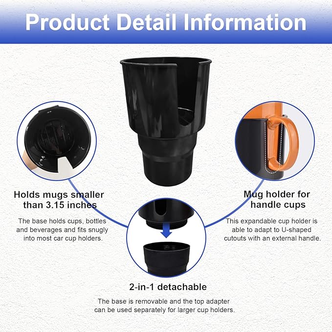 Cup Holder Expander for Car, 4 Inch Car Cup Holder Expander Adapter, Detachable Expander Car Coffee Mug Adapter Organizer, Car Cup Holder for 32-50 oz Bottles & Cups