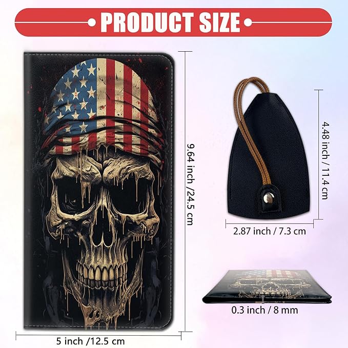 Car Document Holder with Magnetic Shut, Car Registration & Insurance Card Holder, Waterproof PU Leather Glove Box Organizer Vehicle Accessories Driver License for Women/Men, American Flag Skull