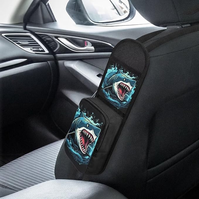 Crazy Shark Auto Seat Side Storage Hanging Bag Multi-Pocket Car Seat Side Storage Organizer Front Seat Phones, Drink, Stuff Holder for Cars, SUV & Truck