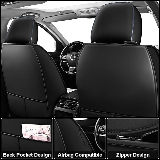 ARTIBY Seat Covers Full Set Custom Fit for Mitsubishi Outlander 2004-2025, Deluxe Waterproof Car Seat Cover, Breathable and Comfortable Leather Cushion Cover, Auto Interior Accessories (Black Blue)