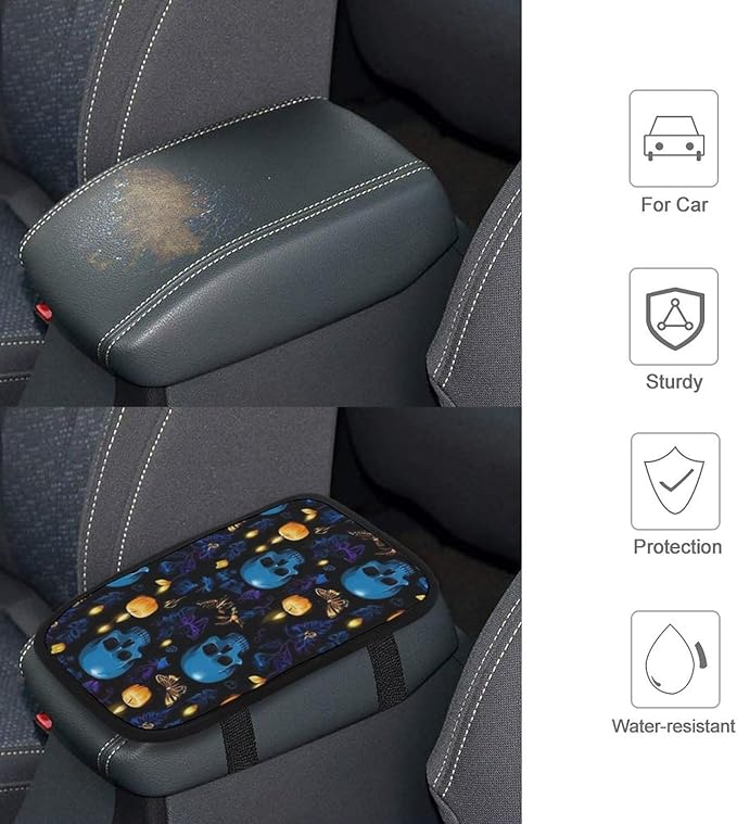 for Halloween Goth Moon Black cat Raven Skull Cover for Car for Women Car Center Console Pad Universal Fit Auto Interior Accessories, Car Armrest Seat Box Cover for Most Vehicle