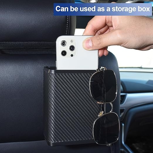Mini Car Trash Can Multifunctional Mounted Garbage Bin Storage Box with Back Clip and Hanging Hook for Door Back Seat, Carbon Fiber