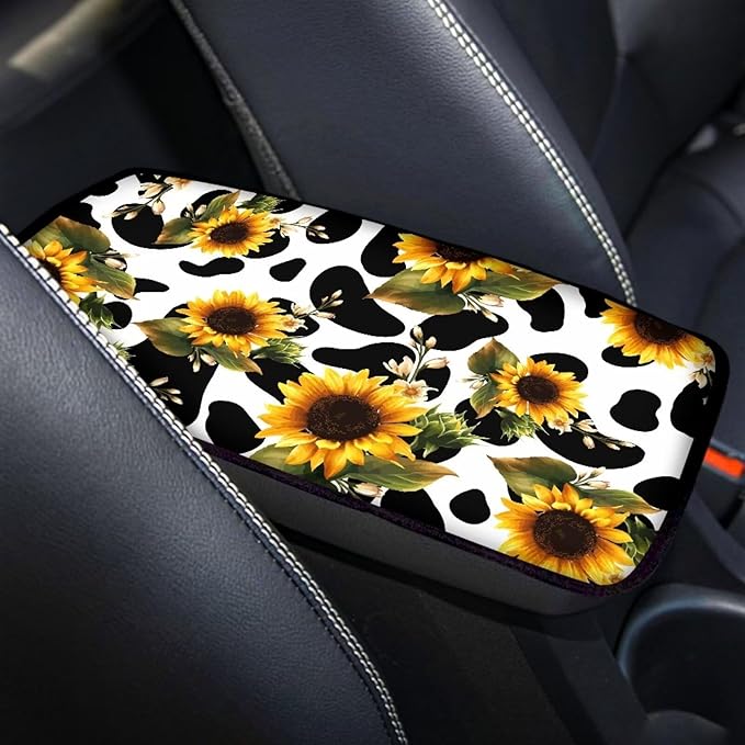 Mintutlipy Universal Car Center Console Covers Cow Sunflower Soft Car Armrest Cushion Wear Resistant Armrest Protector Easy to Install