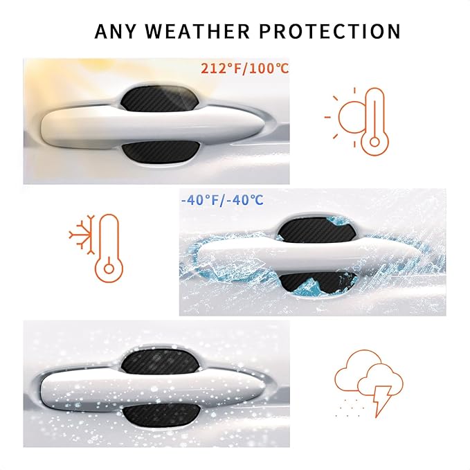 TANGSEN 4Pcs Universal 3D Carbon Fiber Texture Automotive Door Cup Handle Recess Paint Protector Cover Scratch Non-Marking Silicone Personalize Pad Sticker (Black, M)