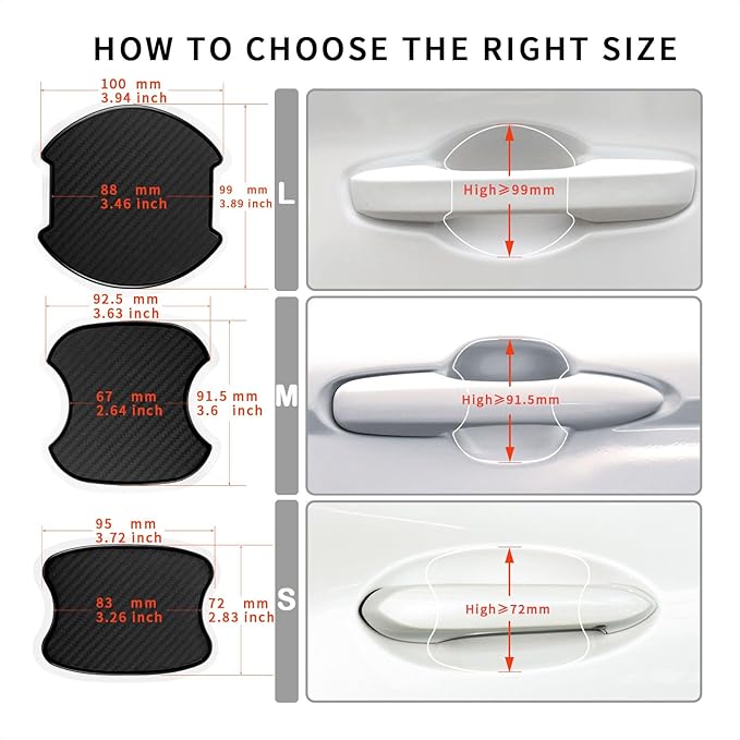 TANGSEN 4Pcs Universal 3D Carbon Fiber Texture Automotive Door Cup Handle Recess Paint Protector Cover Scratch Non-Marking Silicone Personalize Pad Sticker (Black, S)