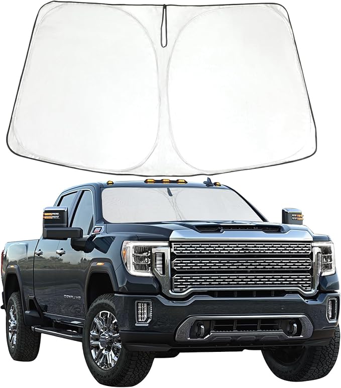 ROCCS Foldable Windshield Sunshade fit for 2019 2020 2021 2022 2023 2024 2025 GMC Sierra 1500 2500 3500 SLT AT4 Denali,Front Window Sun Shade Shield Cover UV Ray Reflector Sun Visor
