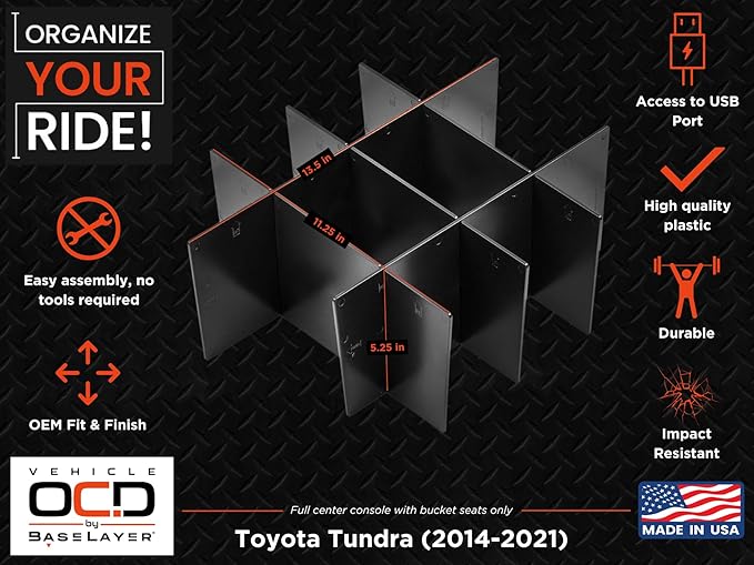 Vehicle OCD - Center Console Divider and Tray Organizer for Toyota Tundra (2014-2021) - Made in USA - SLX502