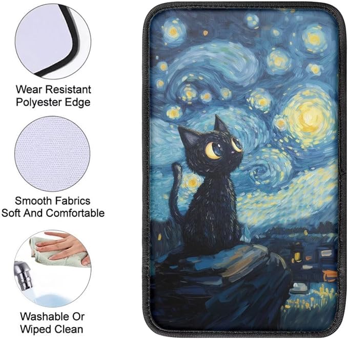 Starry Cat Print Armrest Cushion Cover for Car Scratch Proof Car Center Console Armrest Protector Cover Universal Fit Truck Sedan SUV, Blue