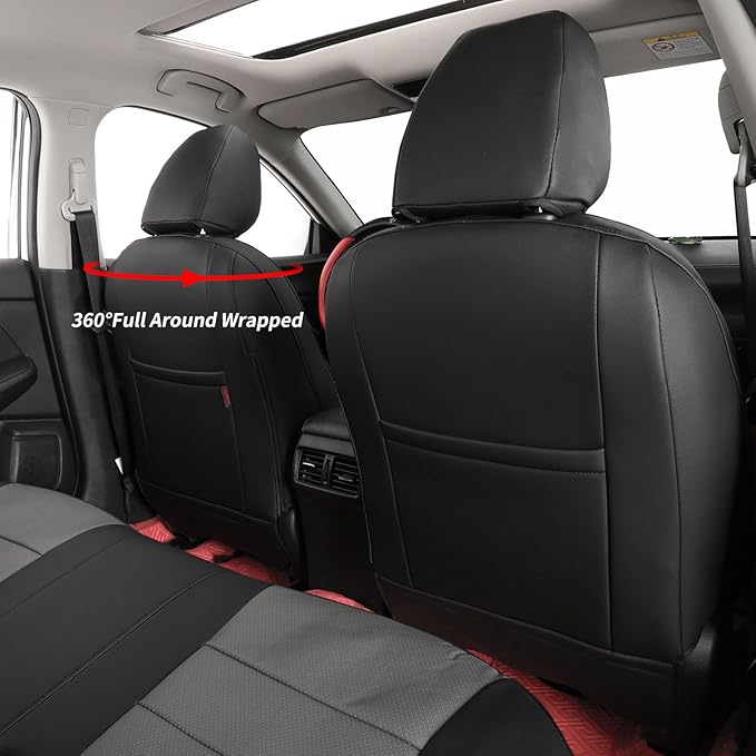 coverdream Rogue Leather Seat Covers Full Set for 2014-2019 2020 Nissan Rogue(Not for Select) S,SV,SL,Fully Covered,Luxury Waterproof Car Seat Protector,Fit Like A Glove (Black/Gray)