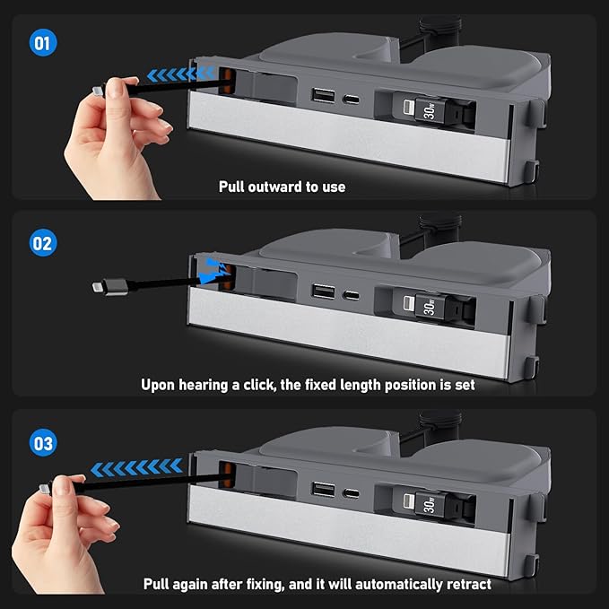 65W USB Charger Hub for Tesla Model Y Juniper 2025,2026 Accessories- 4-Port Fast Charging Hub with Sliding Cover, 2 Type-C Docking Station for Tesla Model 3 Highland 2024-2026