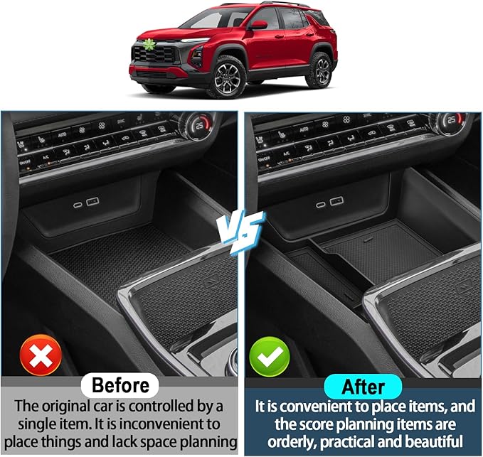 Ruiya 2026 Equinox Console Organizer for Chevy Equinox 2026 Accessories ABS Material Front Gear Storage Box Compatible with 2025 2026 Chevy Equinox LT/RS/ACTIV(Not for Equinox EV)