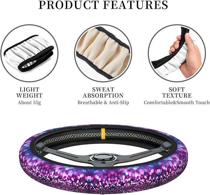 Glitter Pattern Universal Fit Steering Wheel Cover for Car, Truck, and SUV, Durable Steering Wheel Protection