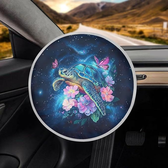 Turtle Reflective Steering Wheel Shield Blue UV Rays Sun Visor Protector for Summer Easy to Install Car Rudder Reflector Protector for SUV Vehicle Sedan Truck