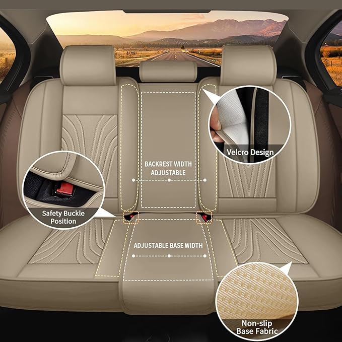 DISUTOGO Full Set Seat Covers Fit for Nissan Kicks 2018-2025 2026 Waterproof Faux Leather Automotive Cushion Protector Car seat Covers Compatible Airbag(5 Seats, Beige)