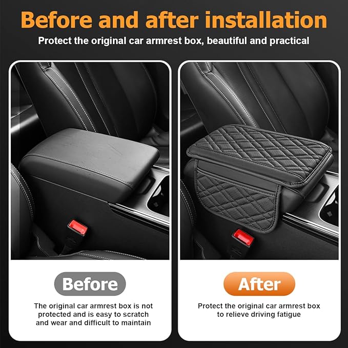 Mandark Car Center Console Cover, 2PCS Leather Vehicle Arm Rest Cushion with 2 Storage Bags, Automotive Armrest Interior Seat Box Pad Accessories, Universal for SUV, Sedan, Truck (Black)