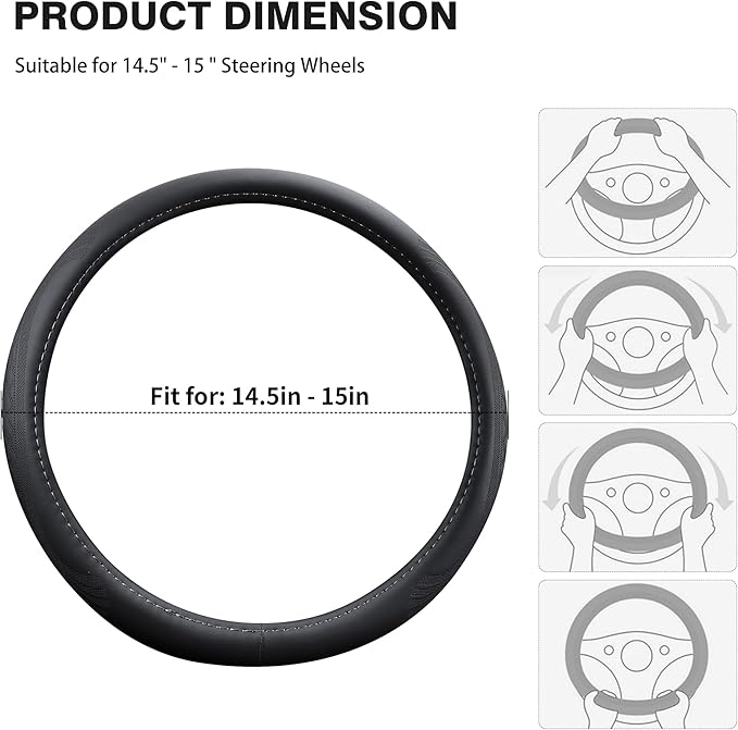 【2025 Model】 Breathable Soft Leather Car Steering Wheel Cover for Men Women, Non-Slip, Comfortable,Universal 15 inches Steering Wheels, Black