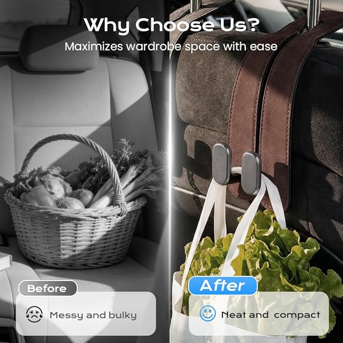 Car Seat Back Storage Hook, Heavy Duty Purse Holder for Car, Auto Back Seat Organizer Hanger for Bags, Groceries and Coats, Universal Vehicle Interior Accessories (A)