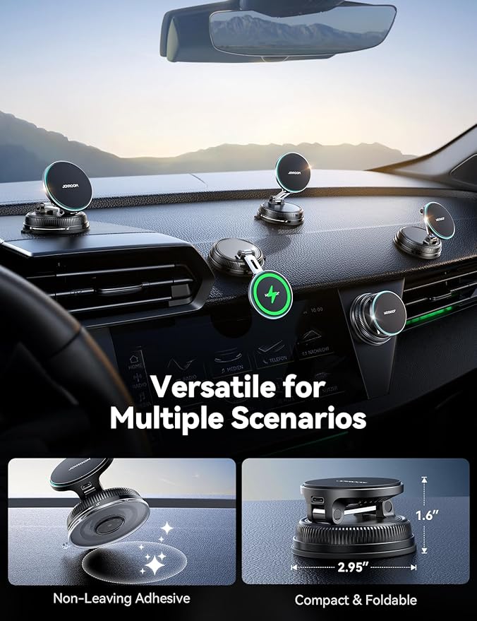 JOYROOM for Magsafe Car Mount Charger, 15W Faster Charging iPhone Wireless Car Charger, Vacuum & Gel 2-in-1 Strongest Suction Cup Phone Mount, Magsafe Car Mount for iPhone 17 16 15 14 13 12 Pro Max