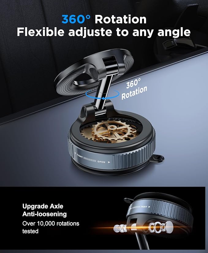 Beeasy Vacuum Phone Holders for Your Car, Magnetic Car Phone Holder, 360° Adjustable Magsafe Car Mount Compatible with iPhone Android and All Smartphones, Fit for Car/Mirror/Smooth Surface, Black