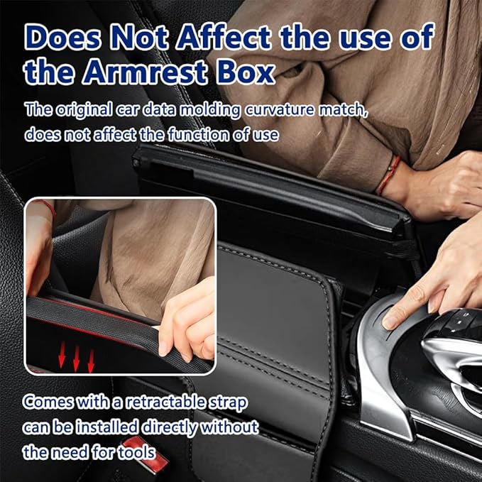 Center Console Cover Compatible with Benz C Class W205 C200 C250 C300 2015-2021 GLC 2016-2022 Class EQC 2019-2024,Armrest Cover Pad Leather Cushion Protector with Black Storage Pocket