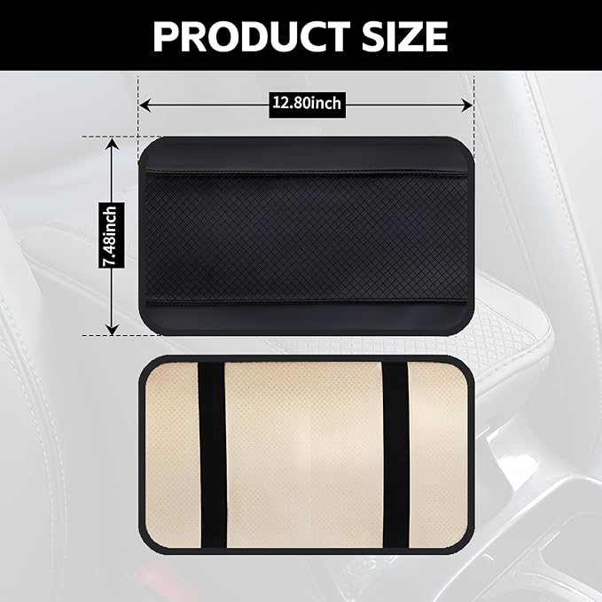 Leather Car Center Console Cushion Pad, 7.5"×12.8" Waterproof Auto Armrest Box Protector, Comfortable Armrest Seat Box Cover for Car SUV Truck, Vehicle Interior Accessories (Black)