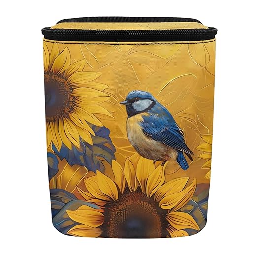 Sunflower Blue Bird Car Trash Can, Stylish Trash Bin Leak-Proof Zipper Design for Back Seat